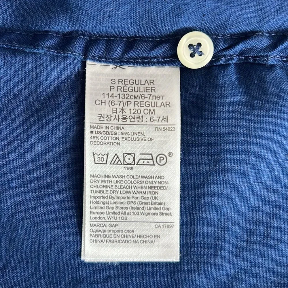 GAP Blue Button Down Shirt Long Sleeve Linen Cotton Blend - Picture 4 of 7